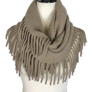 Beige knit infinity fringe scarf